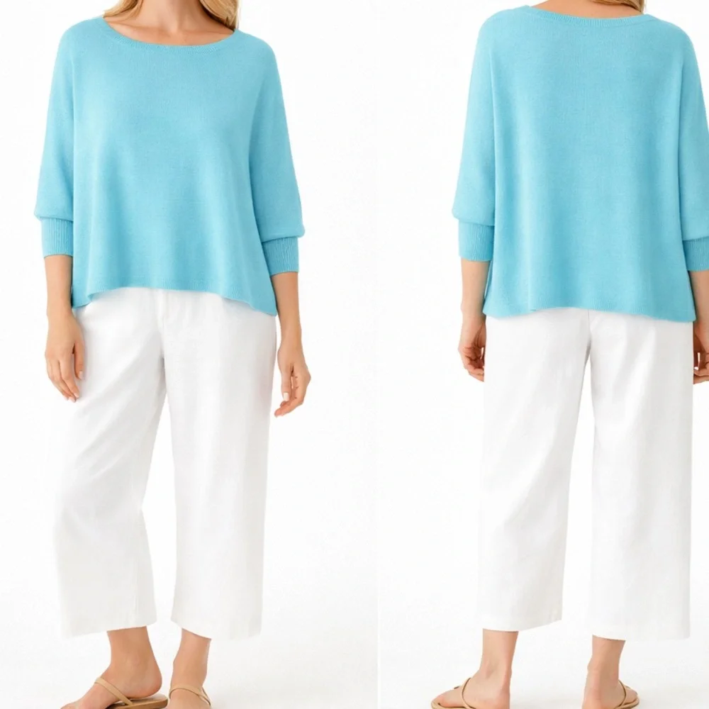 Planet Lauren G Blue Pima Knit Dolman Top Boxy Excellent OS fits 4-14 - Picture 10 of 10